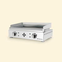 Plancha électrique Vivaplancha modèle Lima, en inox, avec deux boutons de contrôle et plaque de cuisson lisse.