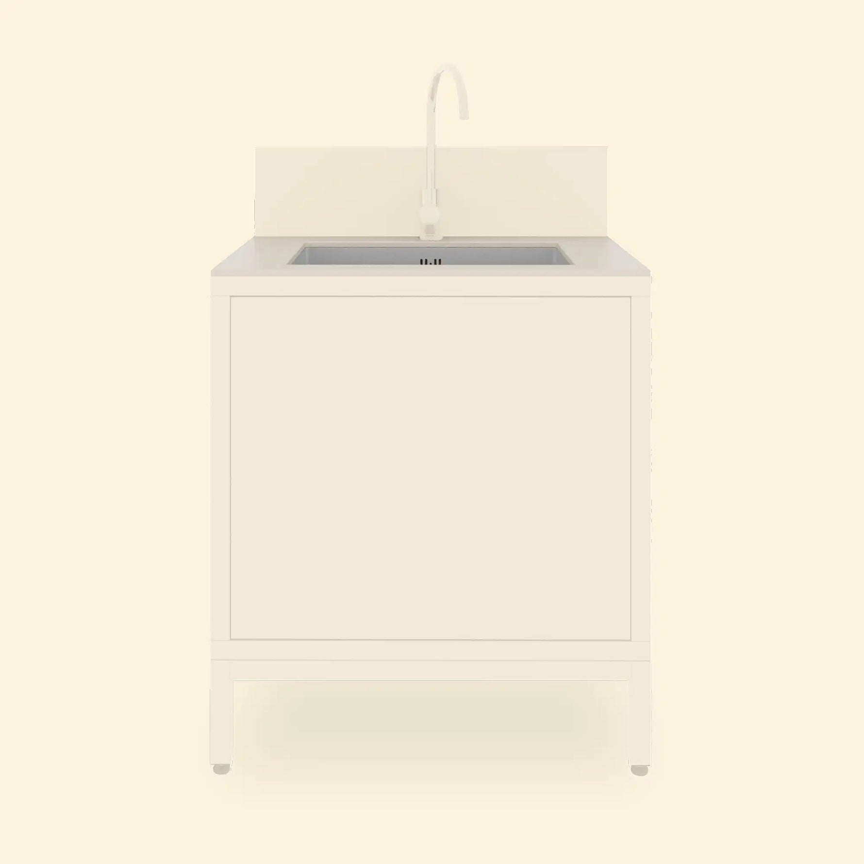 Module évier Pilotis blanc crème avec plan de travail en céramique claire et évier intégré
::visuel:creme
